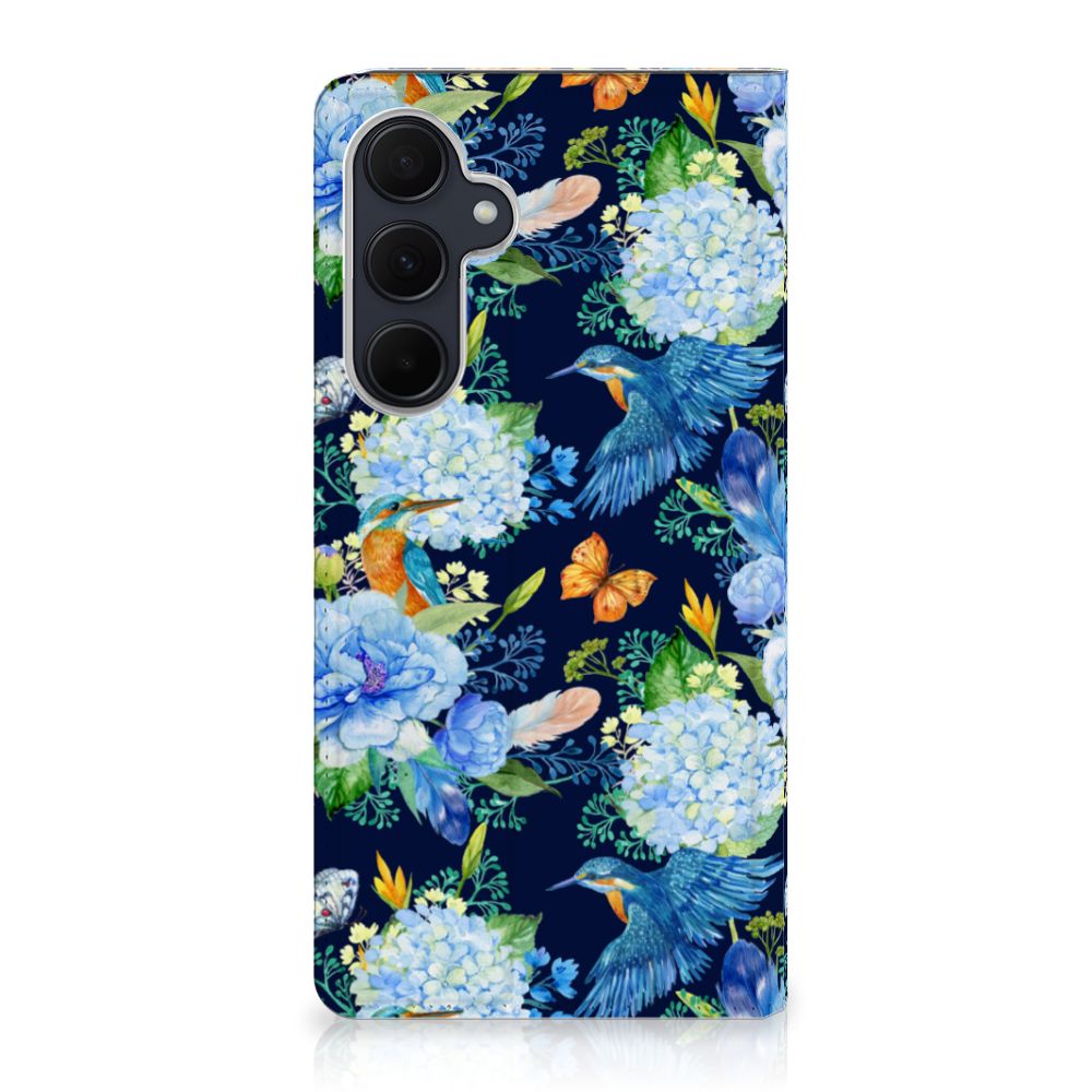 Samsung Galaxy A35 Hoesje maken IJsvogel design bloemen aanzicht