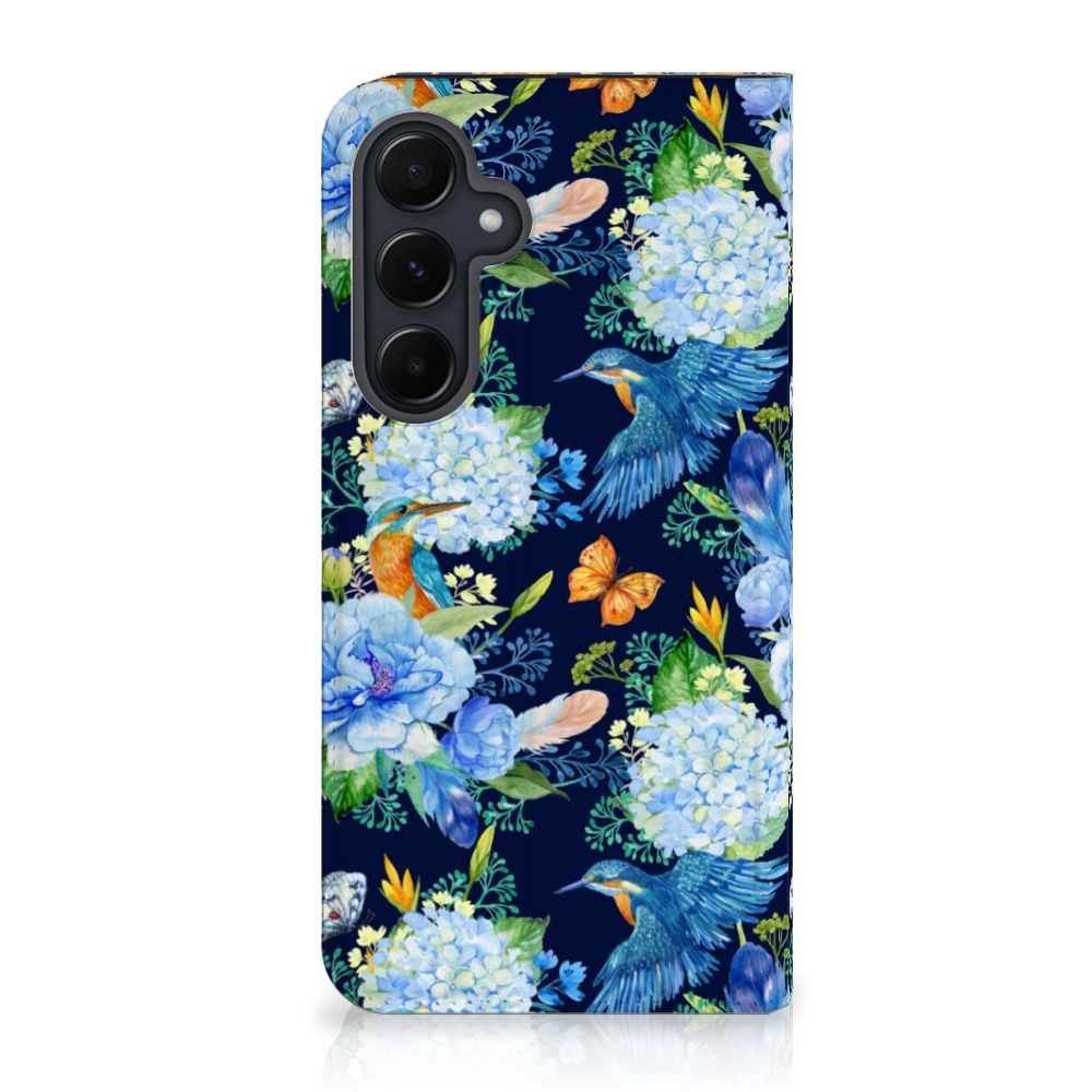 Samsung Galaxy A55 Hoesje maken IJsvogel bloemen design achteraanzicht
