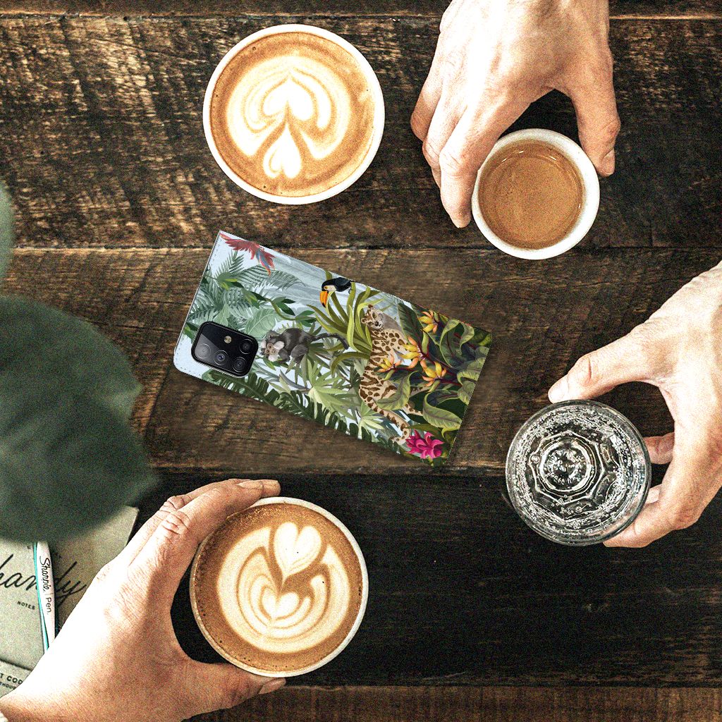 Samsung Galaxy A71 hoesje maken Jungle design bovenaanzicht koffie