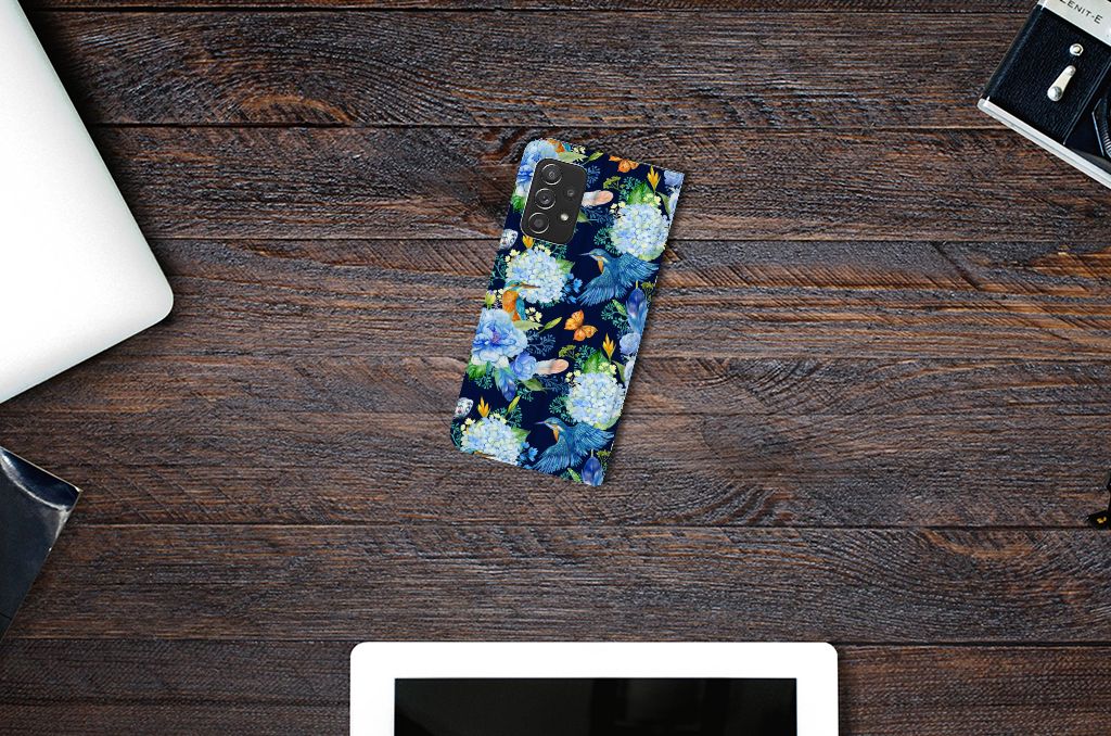 Samsung Galaxy A72 (5G/4G) Hoesje maken IJsvogel bovenaanzicht bloemen