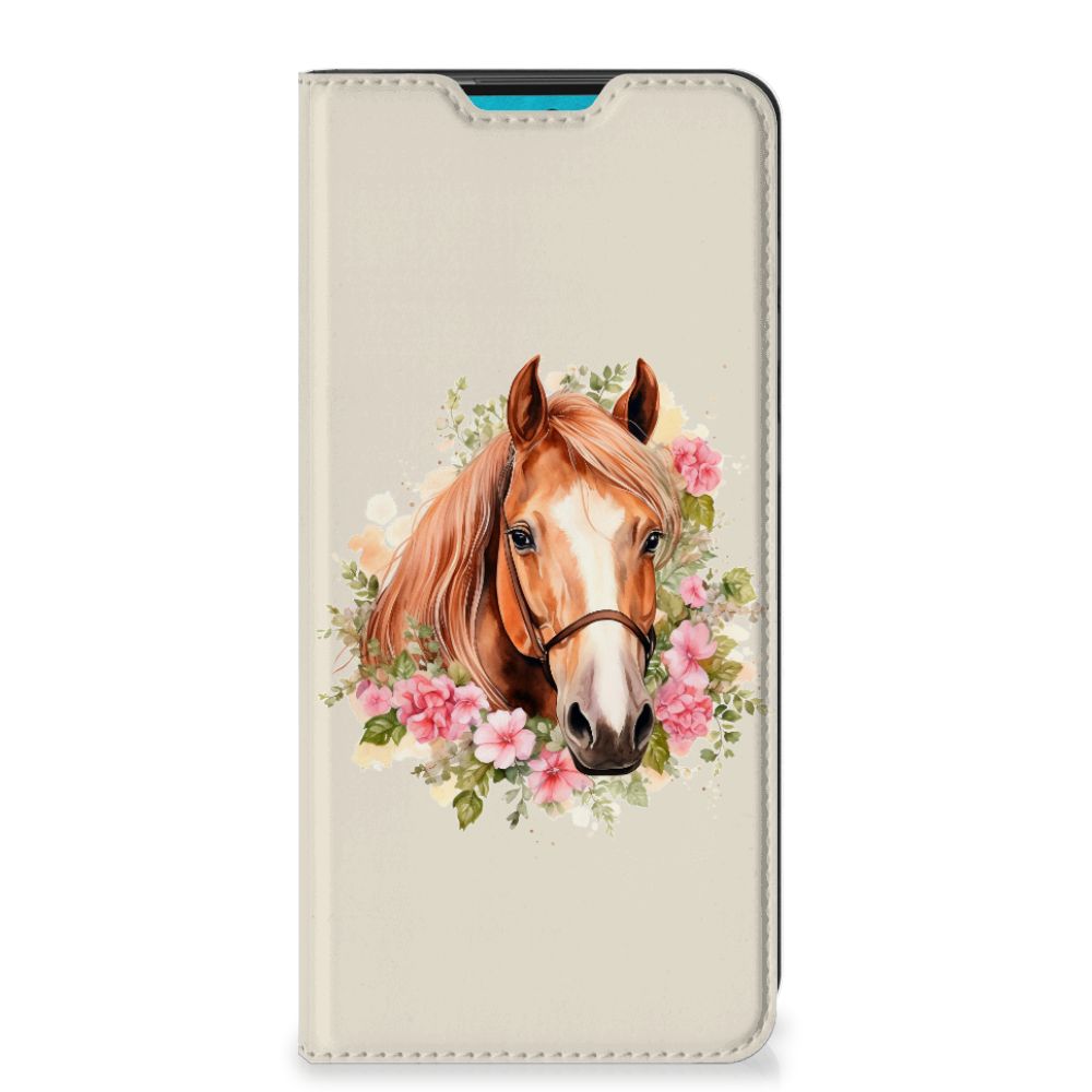 Hoesje maken voor Samsung Galaxy A73 Paard met bloemen, een perfect cadeau voor dierenliefhebbers 🌸.