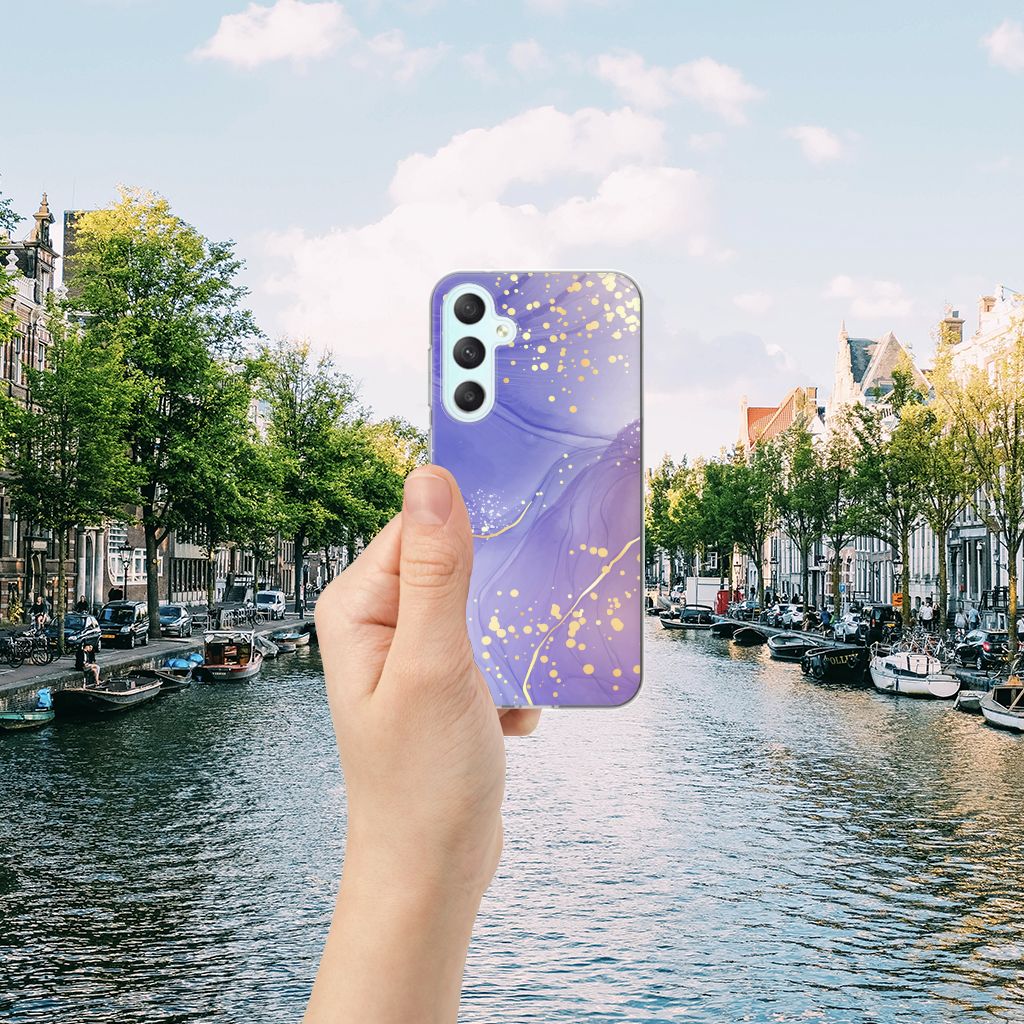 Samsung Galaxy S23 FE Watercolor Paars hoesje maken paars aanzicht