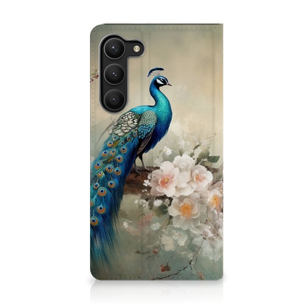 Samsung Galaxy S23 Plus Hoesje maken voor Samsung Galaxy S23 Plus Vintage Pauwen zijaanzicht