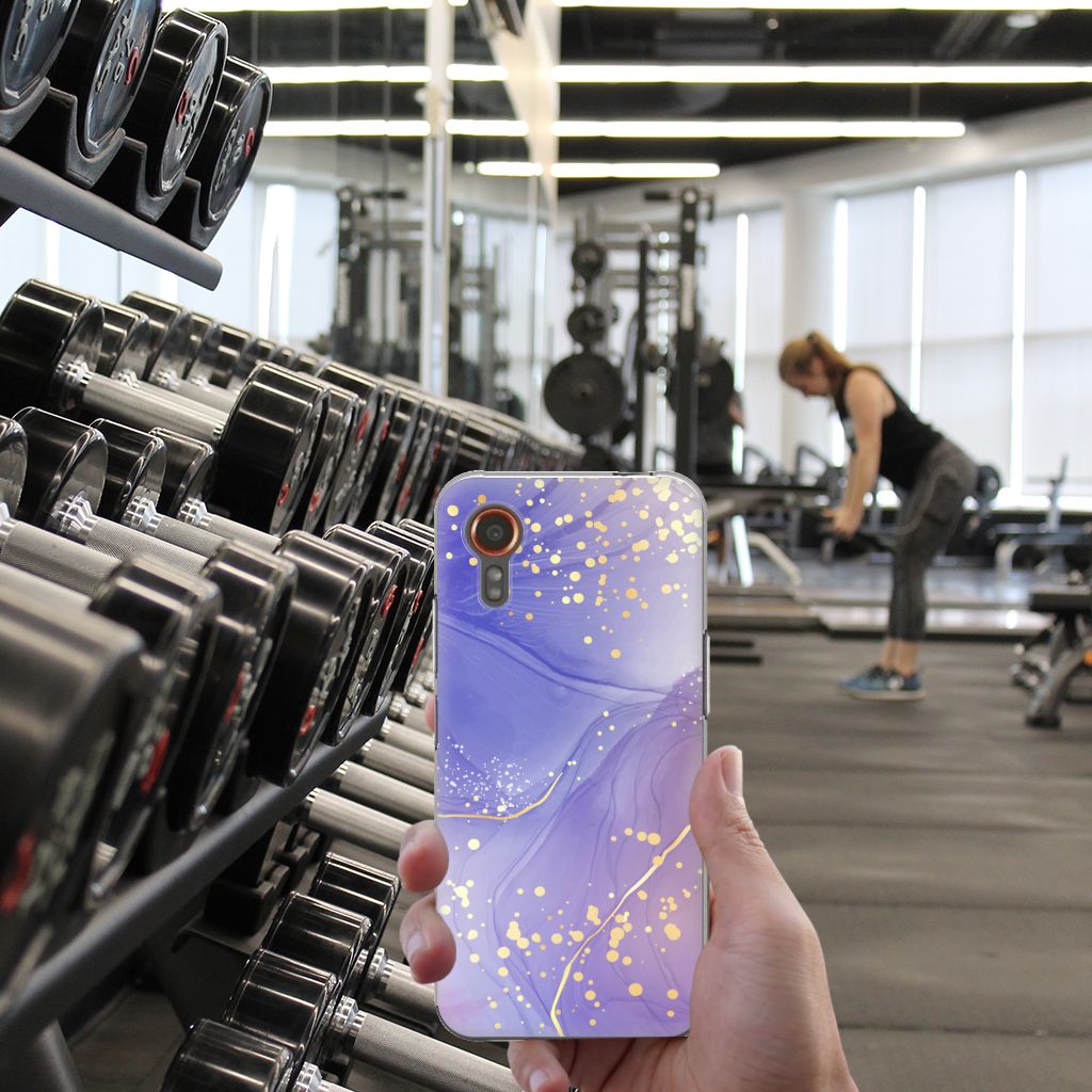 Samsung Galaxy Xcover 7 Watercolor Paars hoesje maken design paars gewichten sportzaal