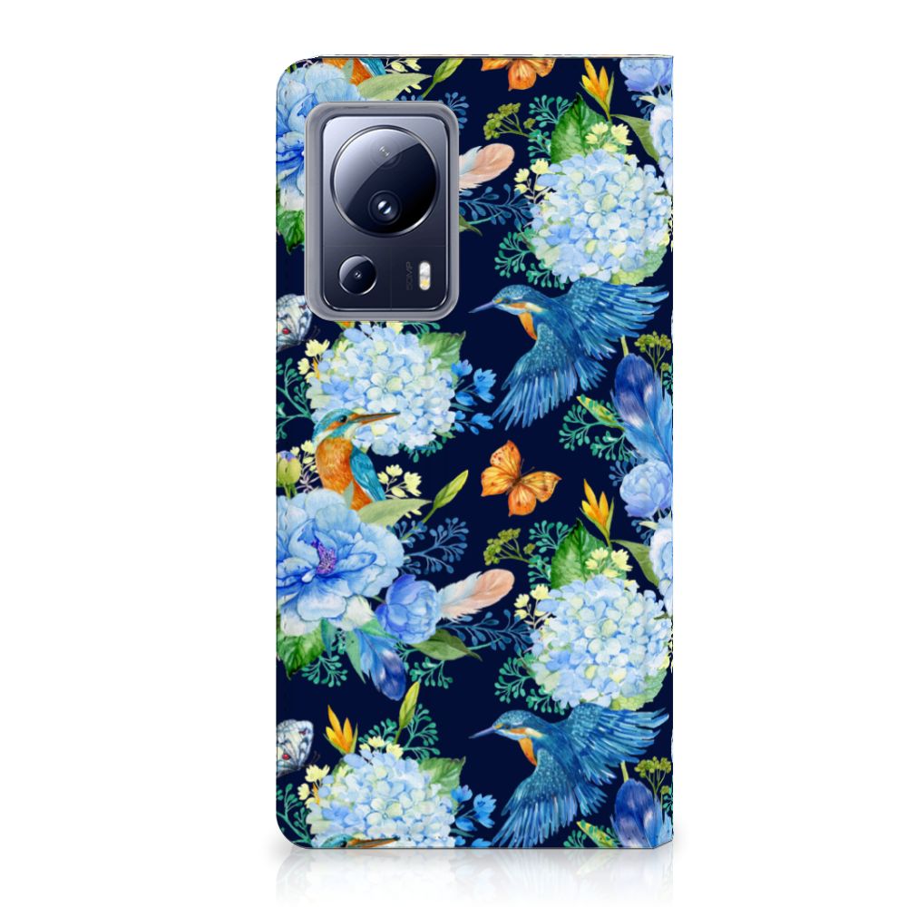 Hoesje maken voor Xiaomi 13 Lite IJsvogel design ijsvogel bloemen aanzicht