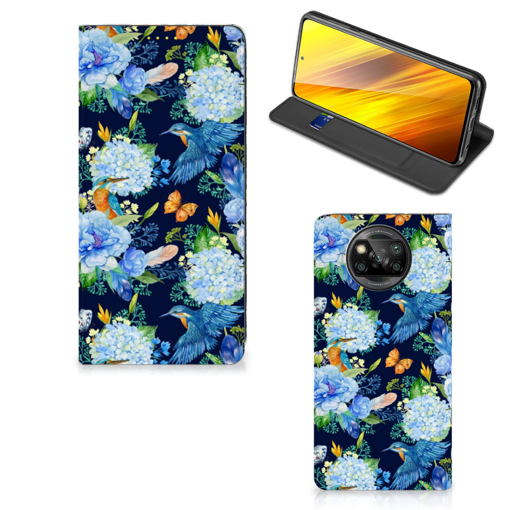 Xiaomi Poco X3 Pro hoesje maken Poco X3 IJsvogel design vooraanzicht zijaanzicht