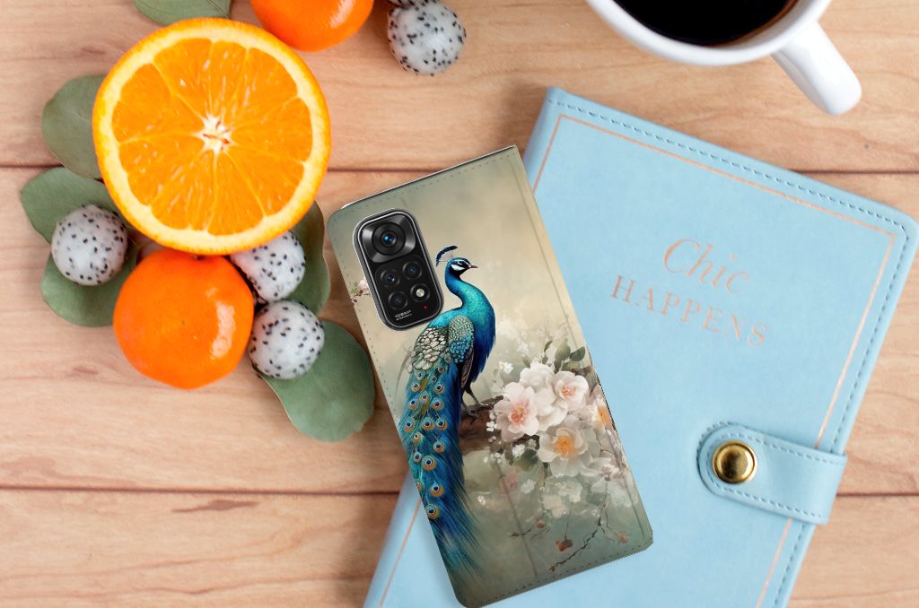 Xiaomi Redmi Note 11/11S hoesje maken voor Xiaomi Redmi Note 11/11S Vintage Pauwen aanzicht