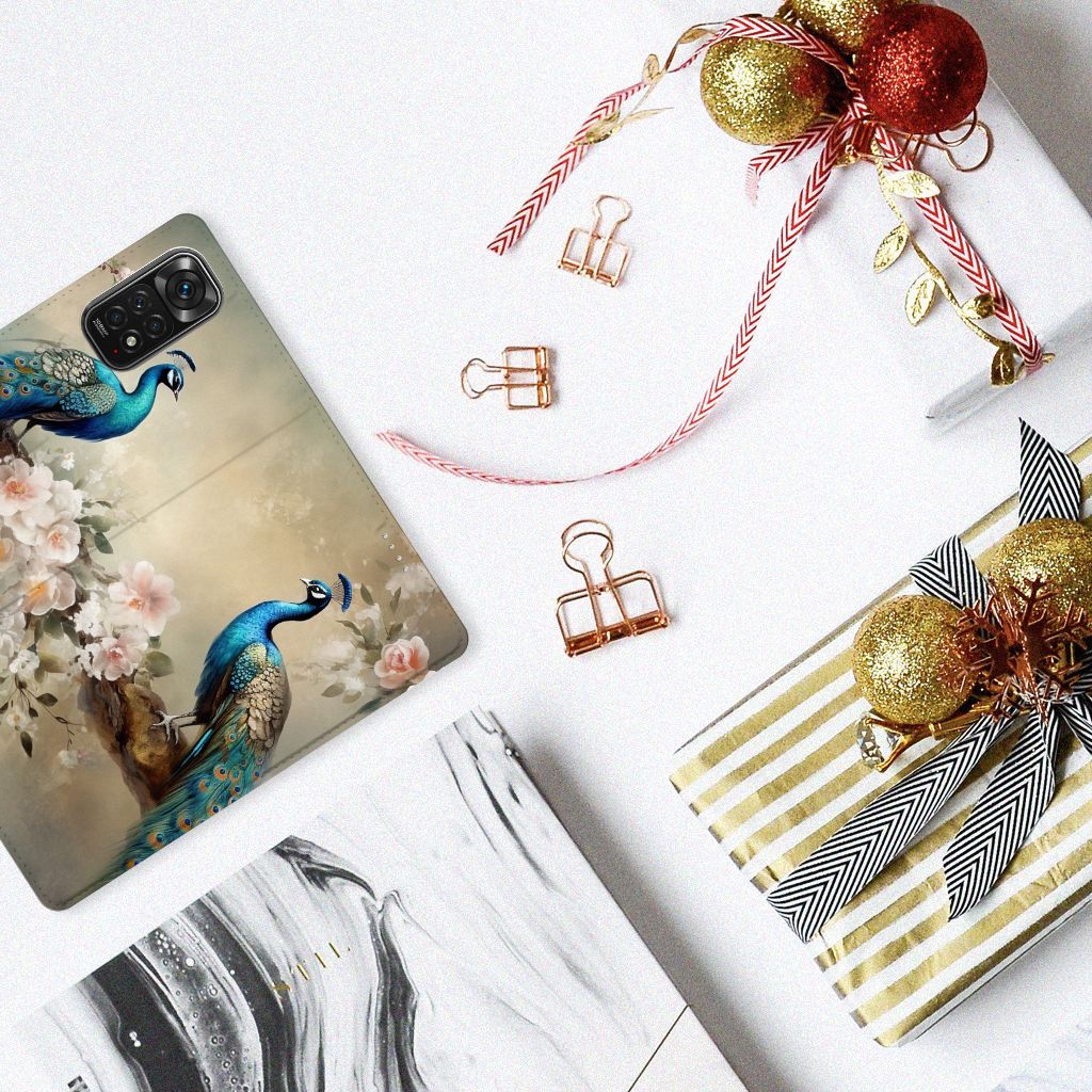 Xiaomi Redmi Note 11/11S Hoesje maken voor Xiaomi Redmi Note 11/11S Vintage Pauwen aanzicht