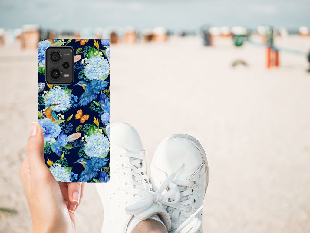 Xiaomi Redmi Note 12 Pro Plus Hoesje maken IJsvogel bloemen design aanzicht
