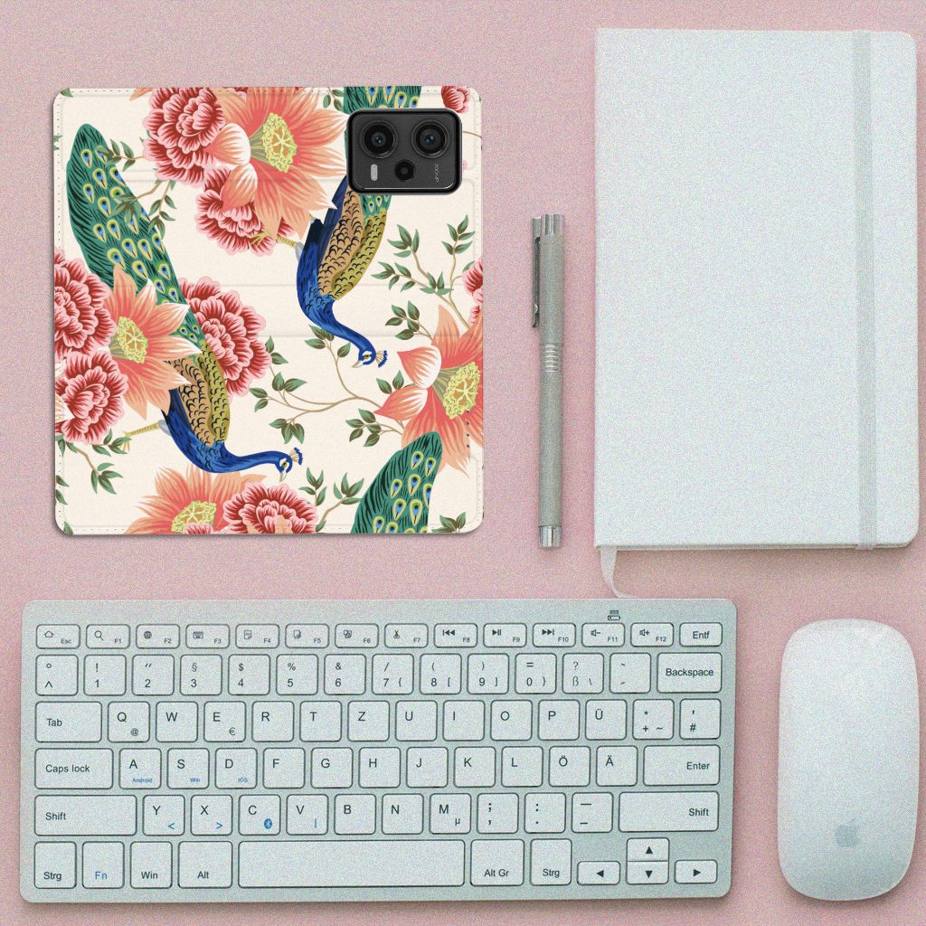 Hoesje maken voor Xiaomi Redmi Note 12 Pro Plus Pink Peacock design pauw bloemen aanzicht