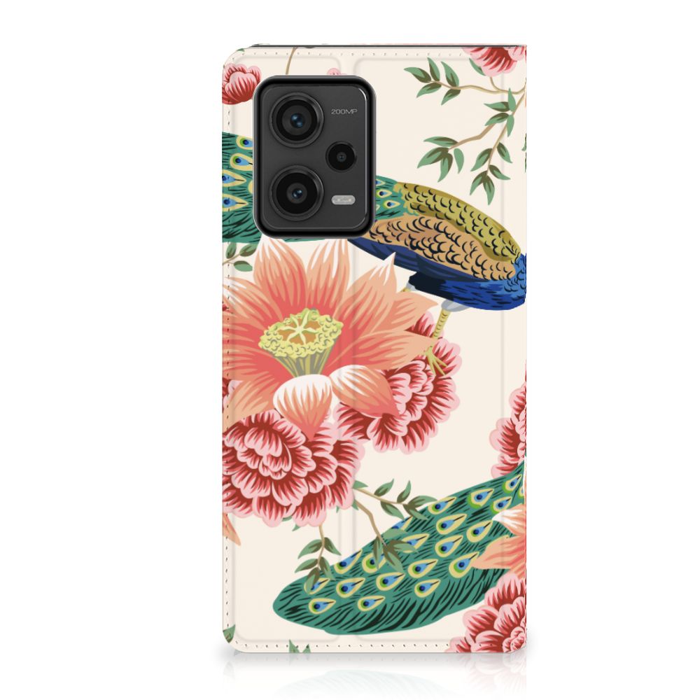Hoesje maken voor Xiaomi Redmi Note 12 Pro Plus Pink Peacock hoesje pauw bloemen voorkant