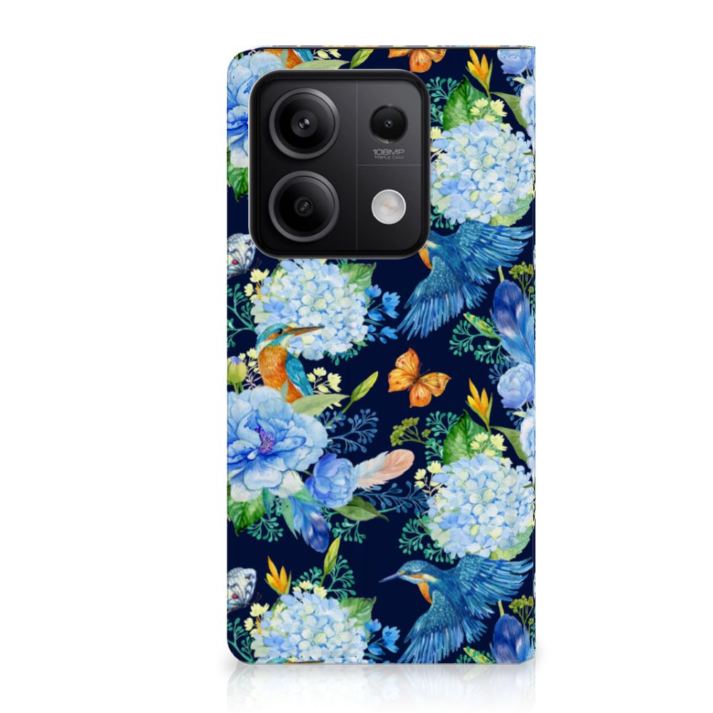 Hoesje maken voor Xiaomi Redmi Note 13 5G IJsvogel bloemen design voorkant
