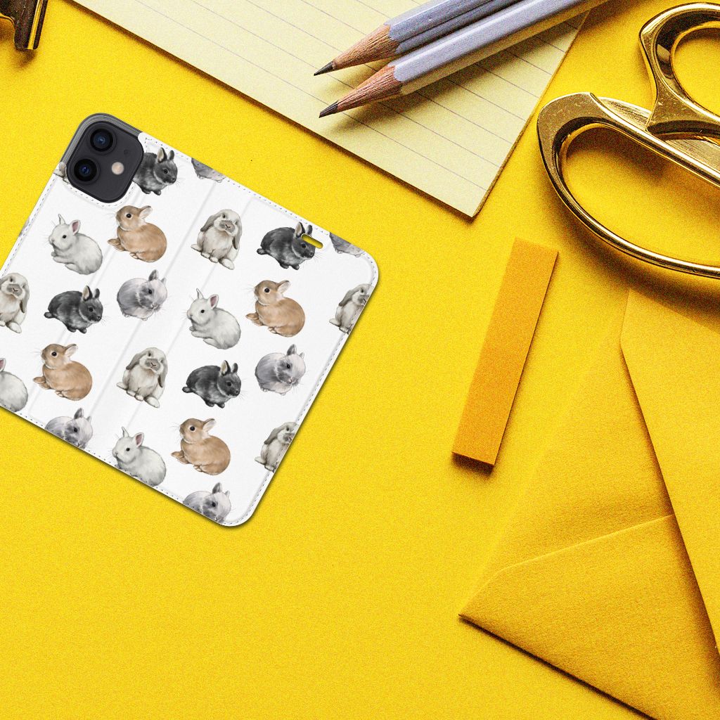 Hoesje maken voor iPhone 12 Mini Konijntjes met schattige konijnen in diverse kleuren en vachten. 🐇