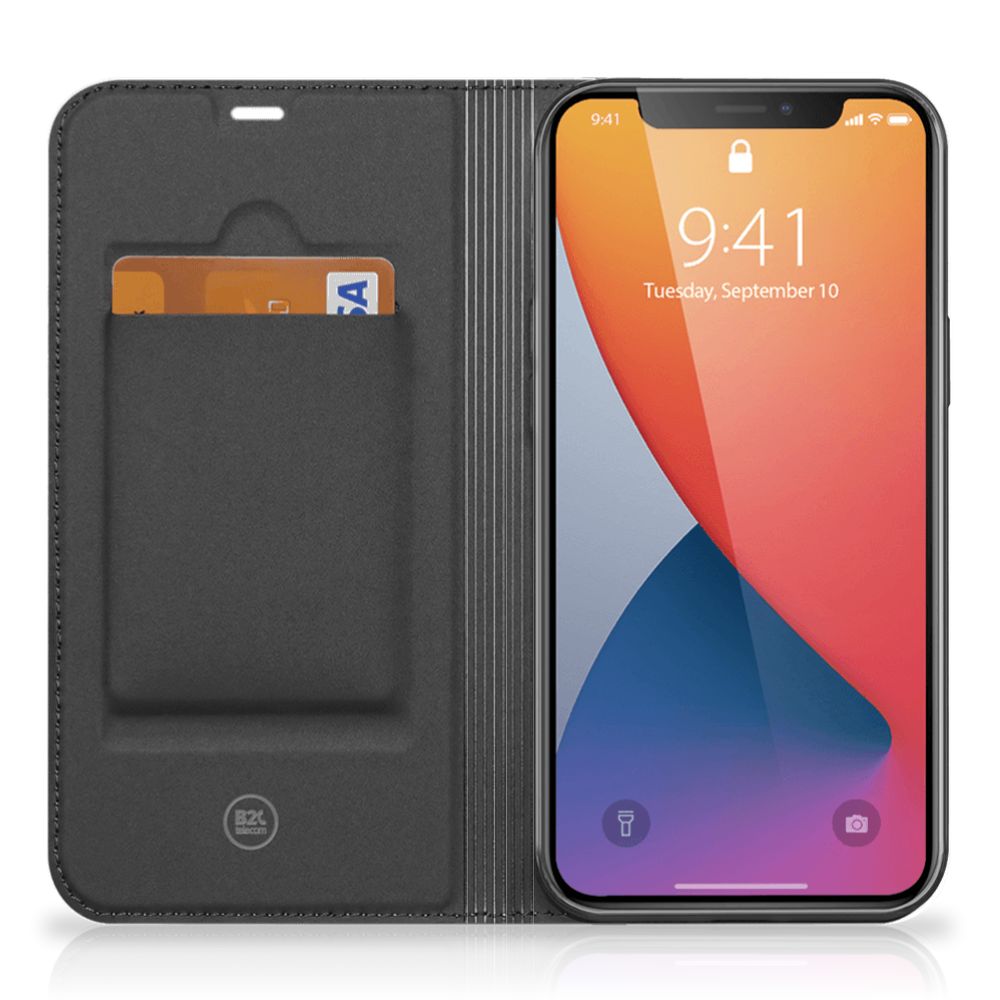 Hoesje maken voor iPhone 12 Pro Max Paard met een zwart ontwerp en kaartvak