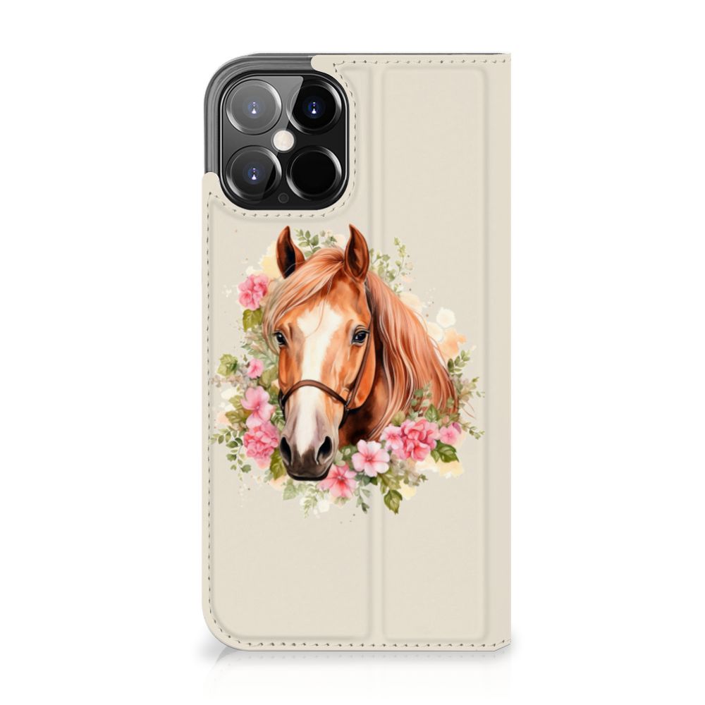 Hoesje maken voor iPhone 12 Pro Max Paard met bloemenillustratie.