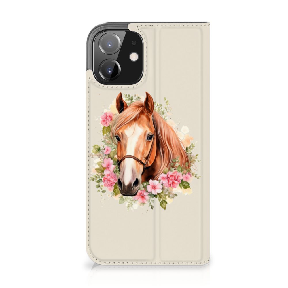 Hoesje maken voor iPhone 12 | iPhone 12 Pro Paard met een paardenontwerp en bloemen.