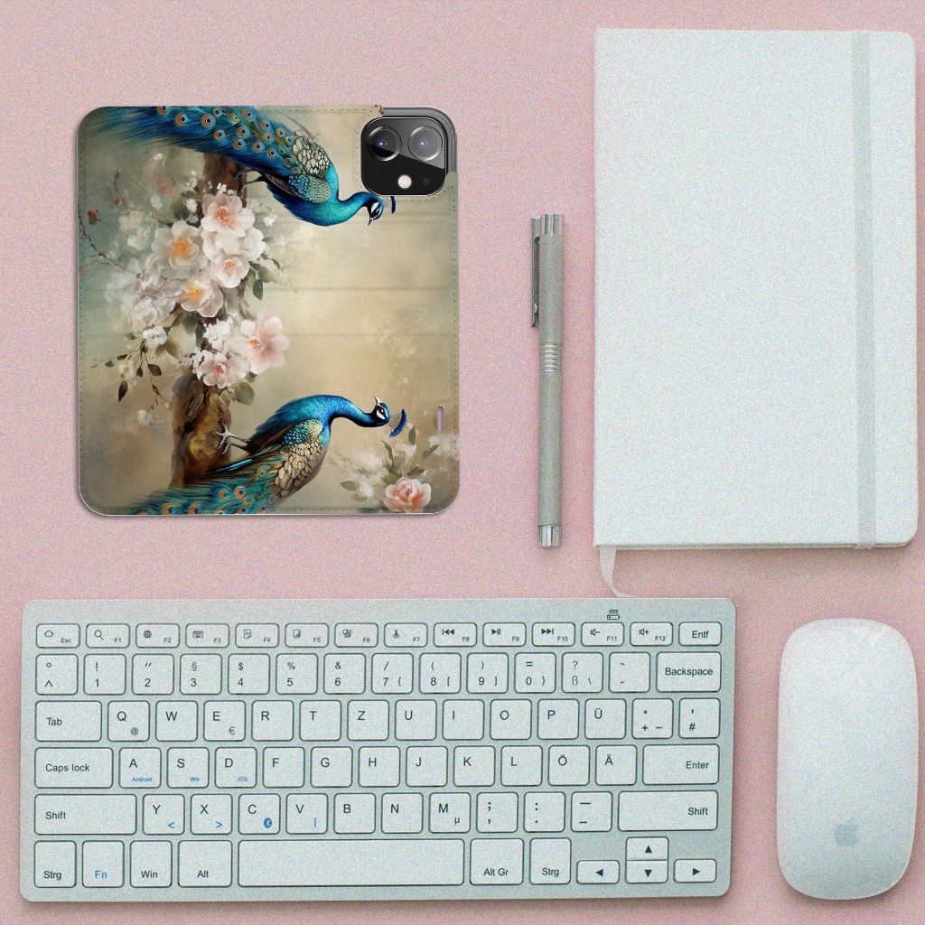 Hoesje maken voor iPhone 12 | iPhone 12 Pro Vintage Pauwen met prachtige pauwen en bloesems 🌸.