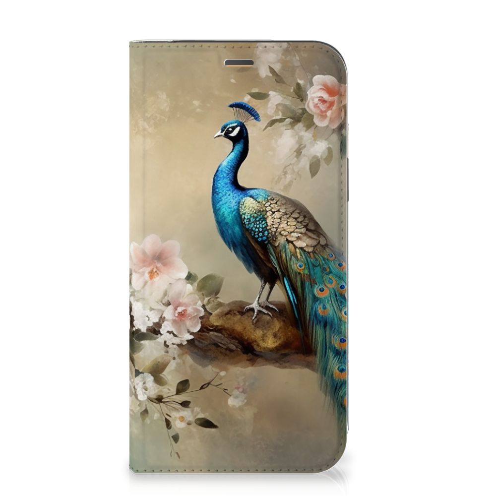 Hoesje maken voor iPhone 12 | iPhone 12 Pro Vintage Pauwen met kleurrijke pauwenillustratie en bloemen.