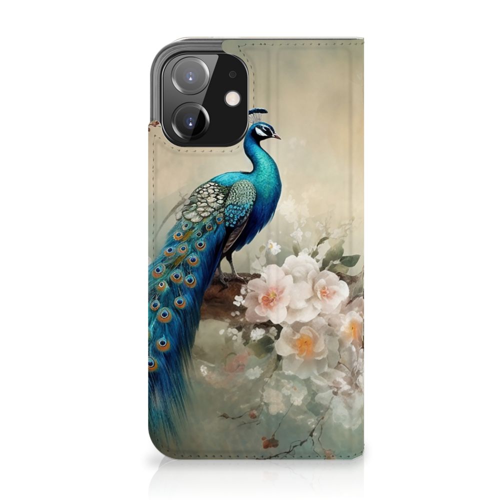 Hoesje maken voor iPhone 12 | iPhone 12 Pro Vintage Pauwen met kleurrijke pauw en bloemen.