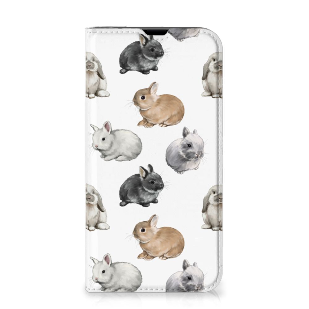 Hoesje maken voor iPhone 13 Pro Konijntjes met schattige konijnenpatroon in verschillende kleuren.