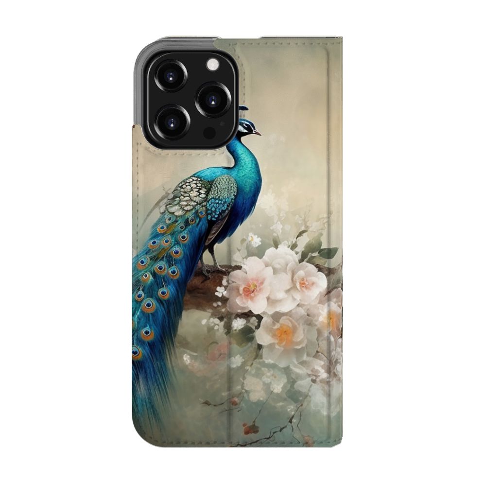 Hoesje maken voor iPhone 13 Pro Max Vintage Pauwen met kleurrijke pauw en bloemen 🦚