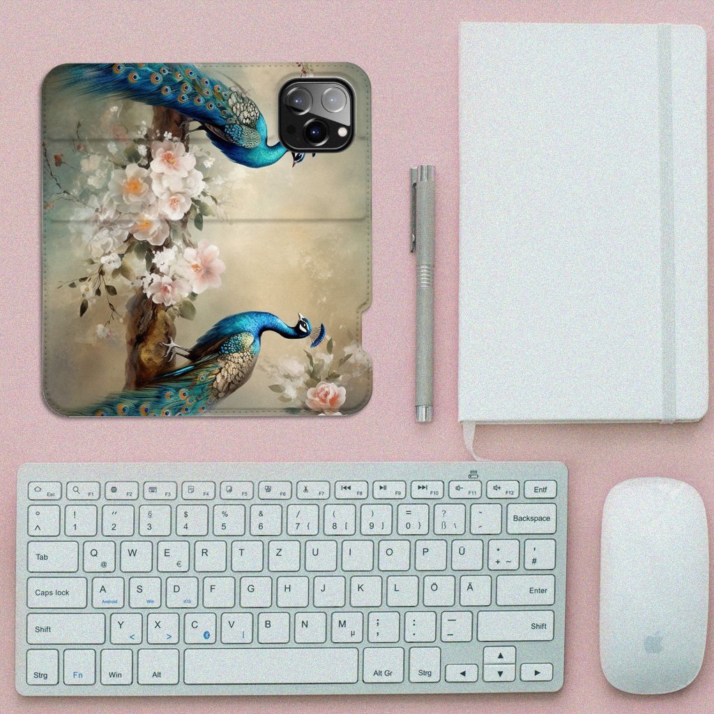 Apple iPhone 14 Pro Max hoesje maken voor iPhone 14 Pro Max Vintage Pauwen bovenaanzicht