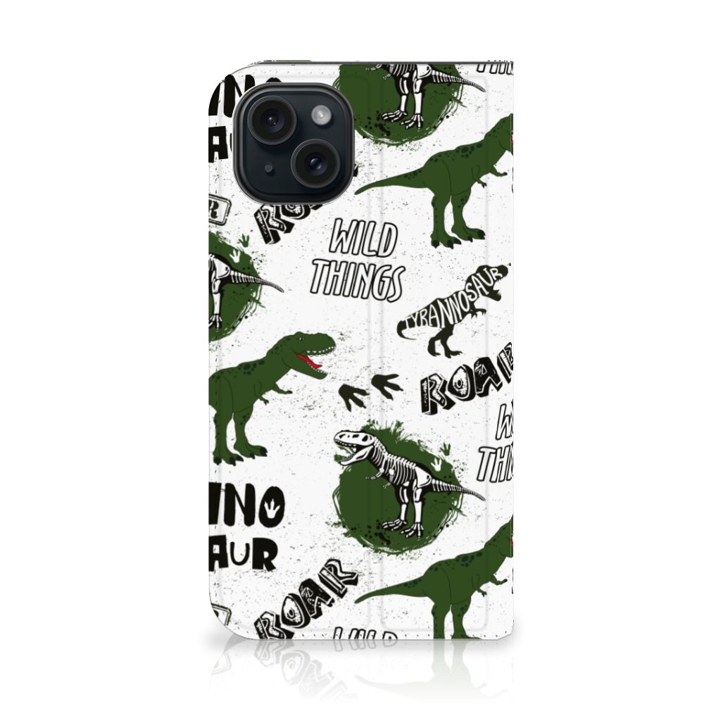 Hoesje maken voor iPhone 15 Dinosaurus met dino's en pootafdrukken, perfect voor dino fans! 🦖