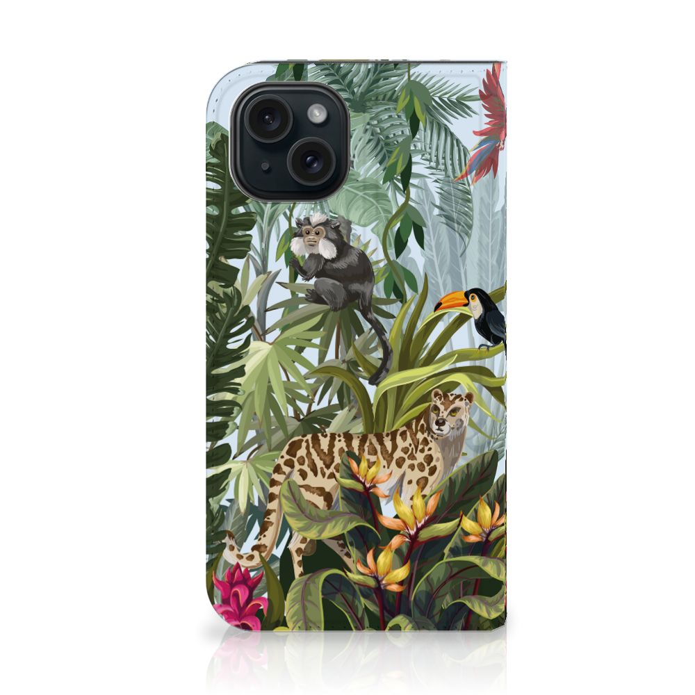 Hoesje maken voor iPhone 15 Jungle met jungle dieren zoals een aap en jaguar 🐆.