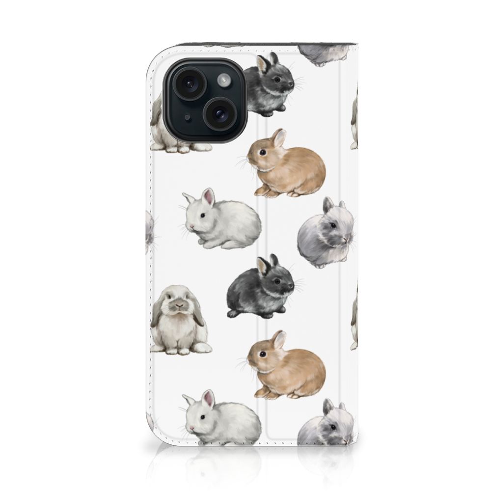 Hoesje maken voor iPhone 15 Konijntjes met schattige konijnen in verschillende kleuren en stijlen 🐇
