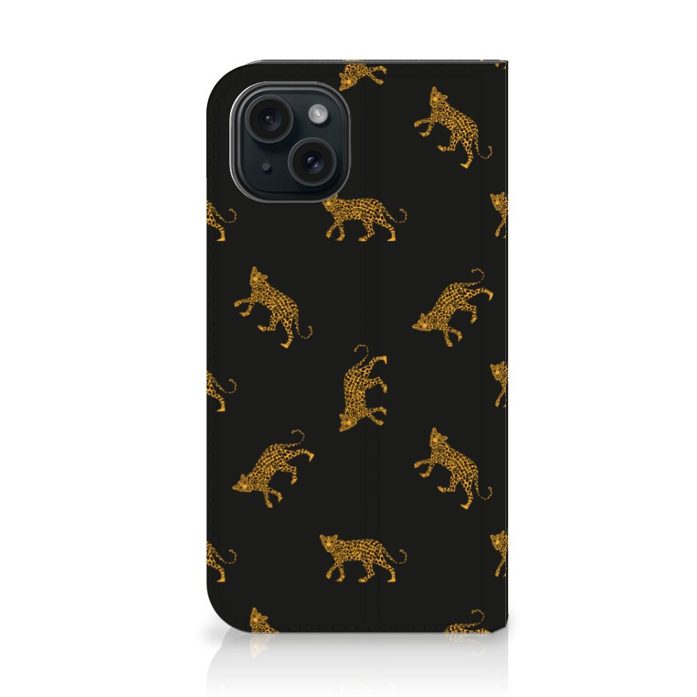 Hoesje maken voor iPhone 15 Leopards - zwart hoesje met luipaardenprint