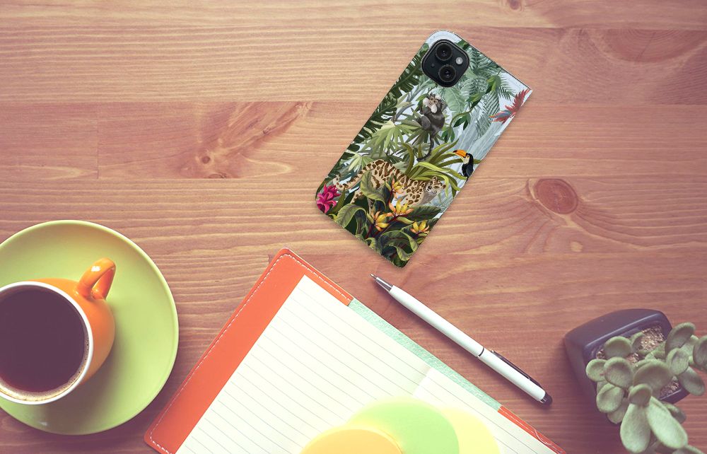 Hoesje maken voor iPhone 15 Plus Jungle jungle stijl design aanzicht