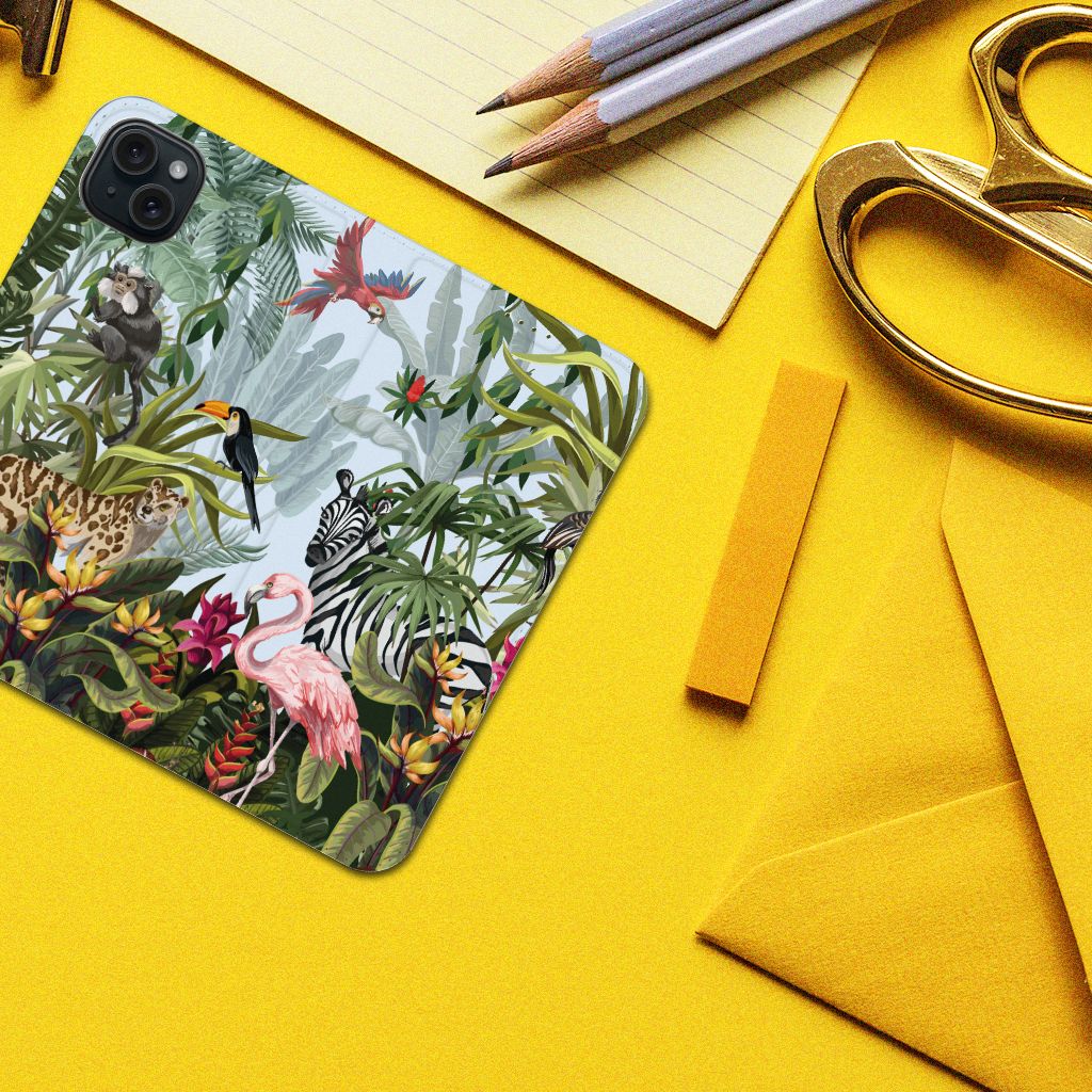 Hoesje maken voor iPhone 15 Plus Jungle jungle design bovenaanzicht