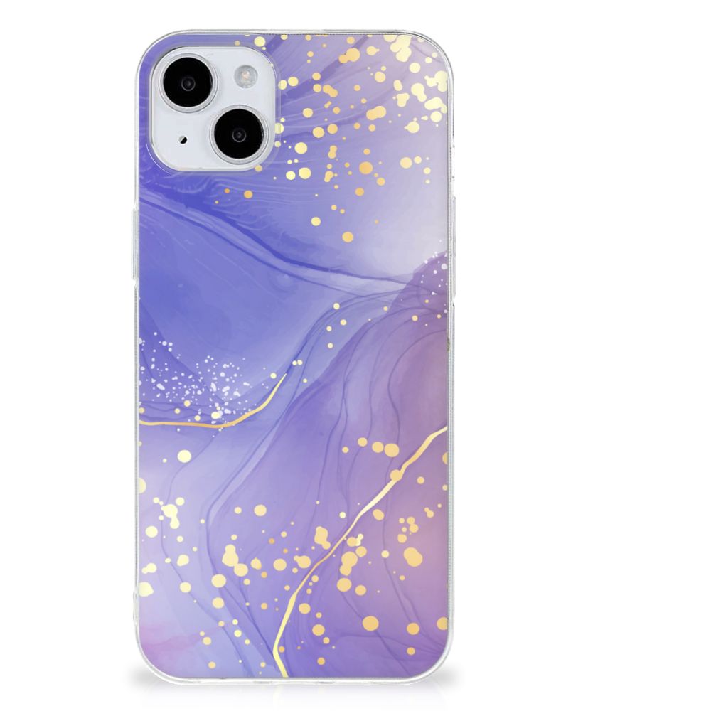 Hoesje maken voor iPhone 15 Plus Watercolor Paars met gouden accenten 🌟 op een lichtgewicht en stijlvol design.