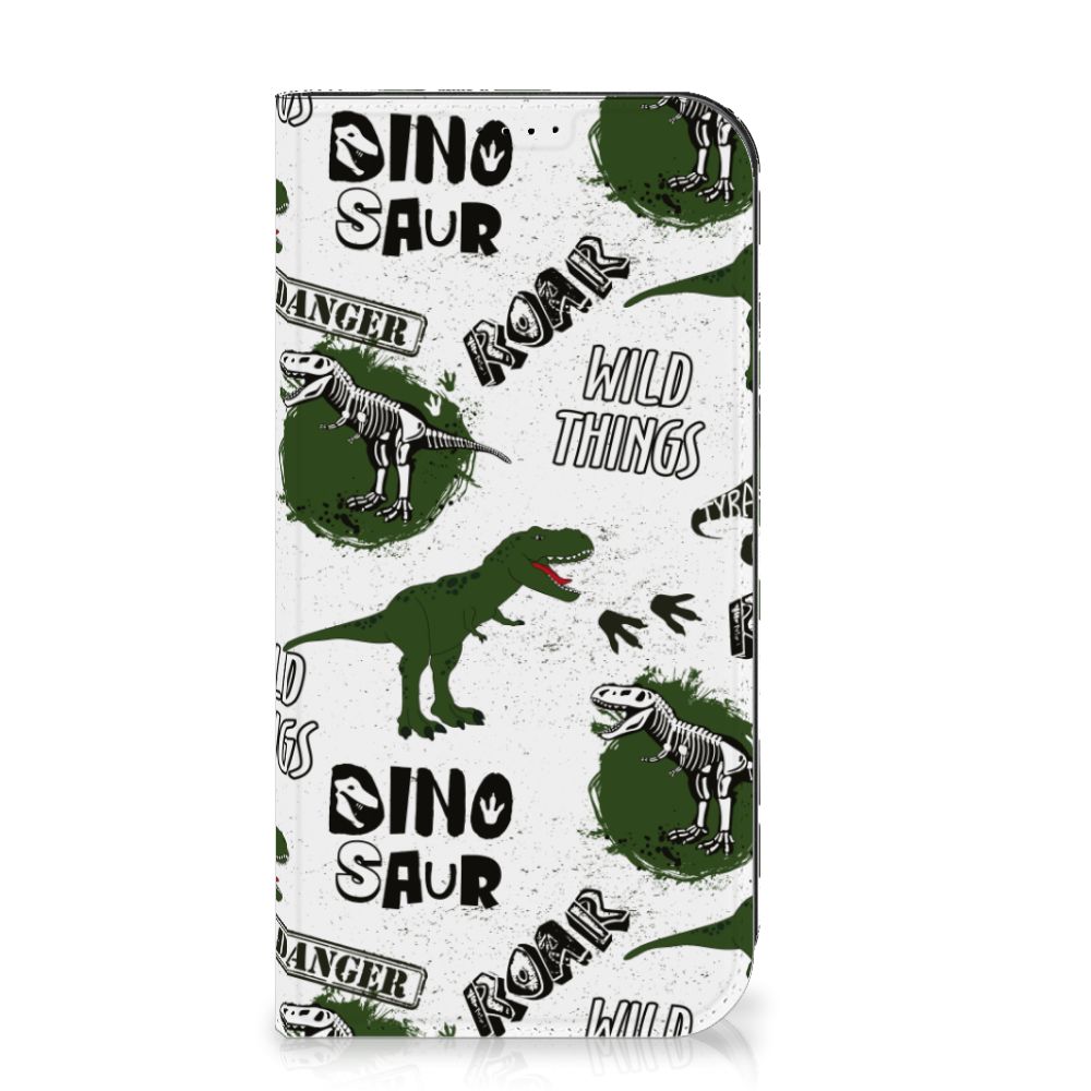 Hoesje maken voor iPhone 15 Pro Max Dinosaurus met dino's, skeletten en pootafdrukken, ideaal voor fans! 🦖