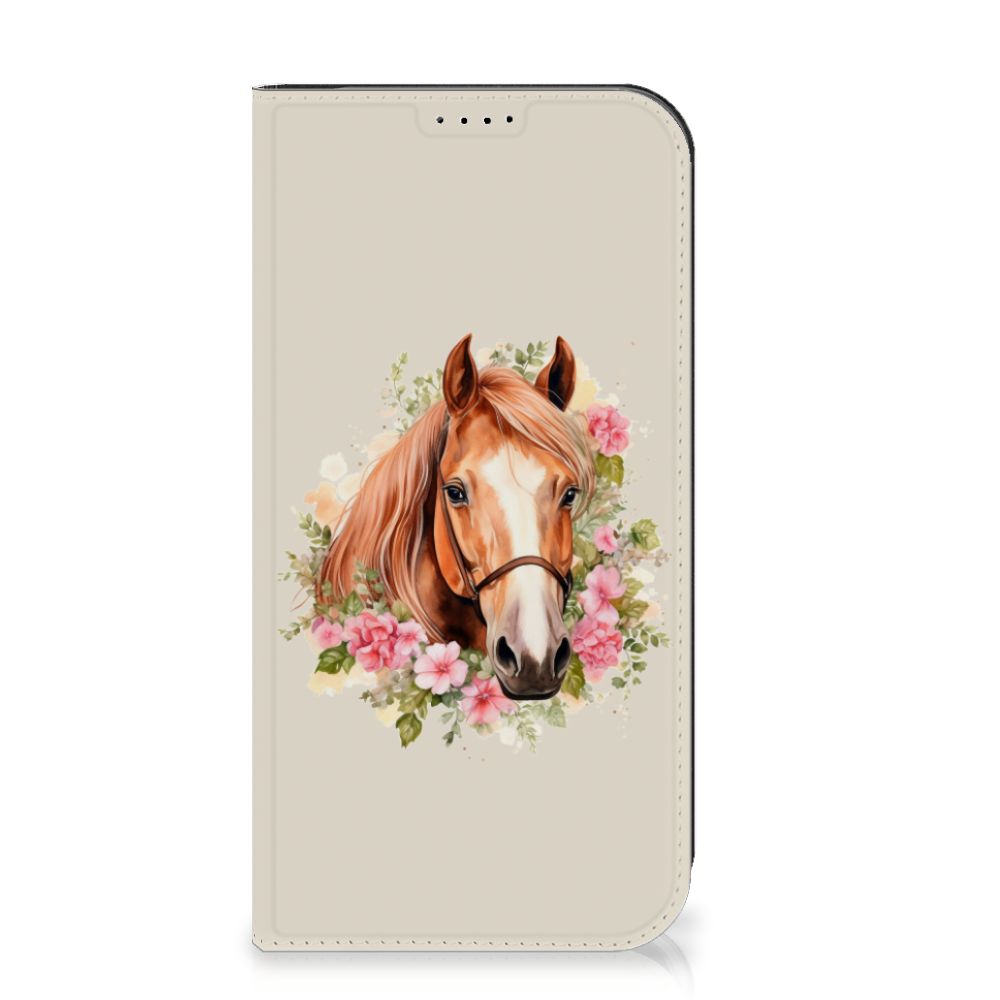 Hoesje maken voor iPhone 15 Pro Max Paard met een prachtige paardenkop en bloemen. 🌸