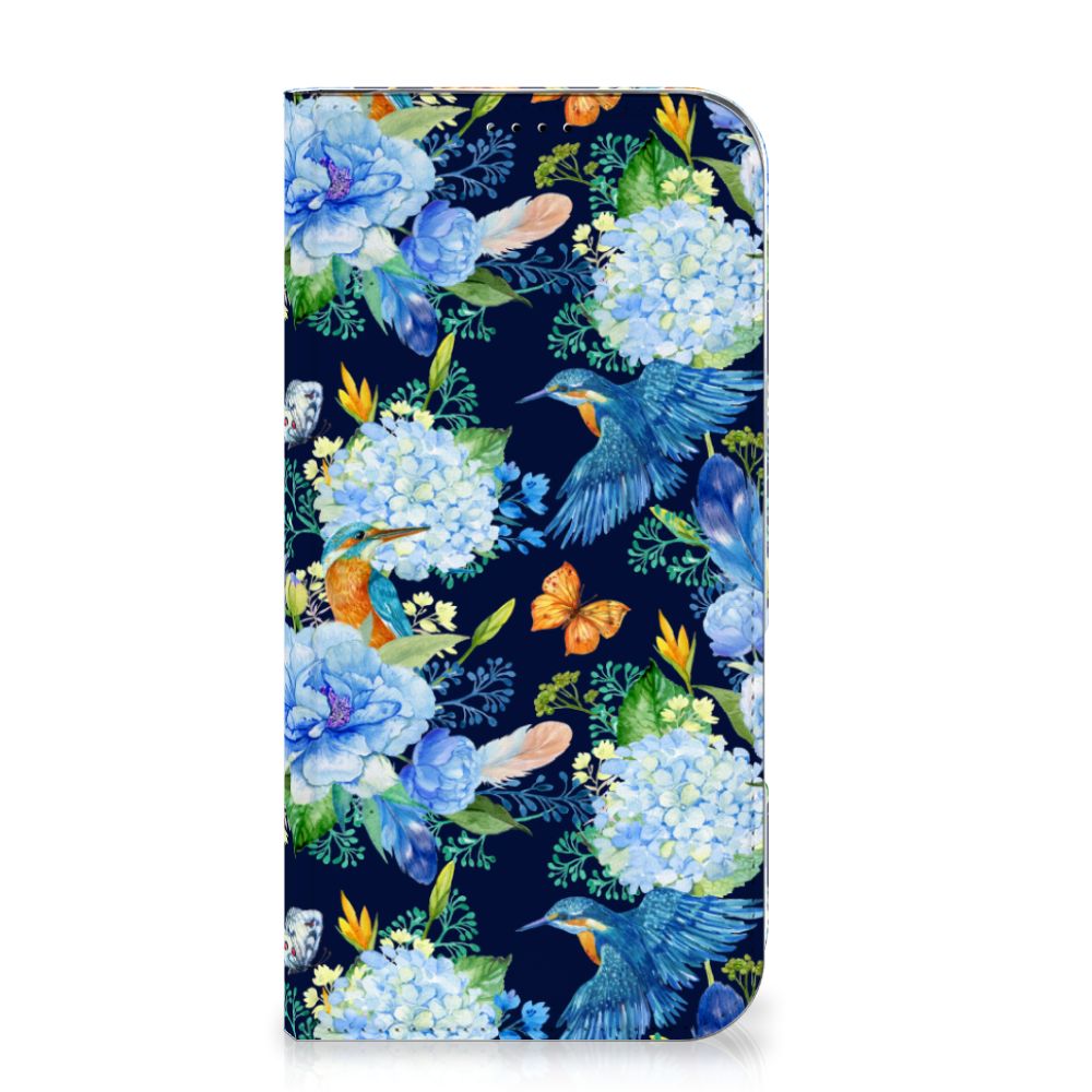 Hoesje maken voor iPhone 16 Plus IJsvogel design bloeiende bloemen ijsvogel aanzicht