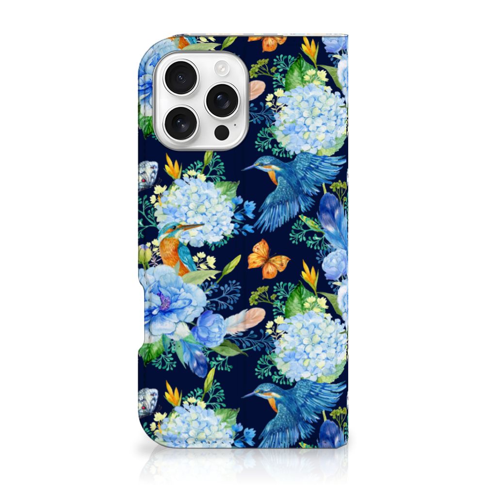 Hoesje maken voor iPhone 16 Pro Max IJsvogel bloemen design voorkant