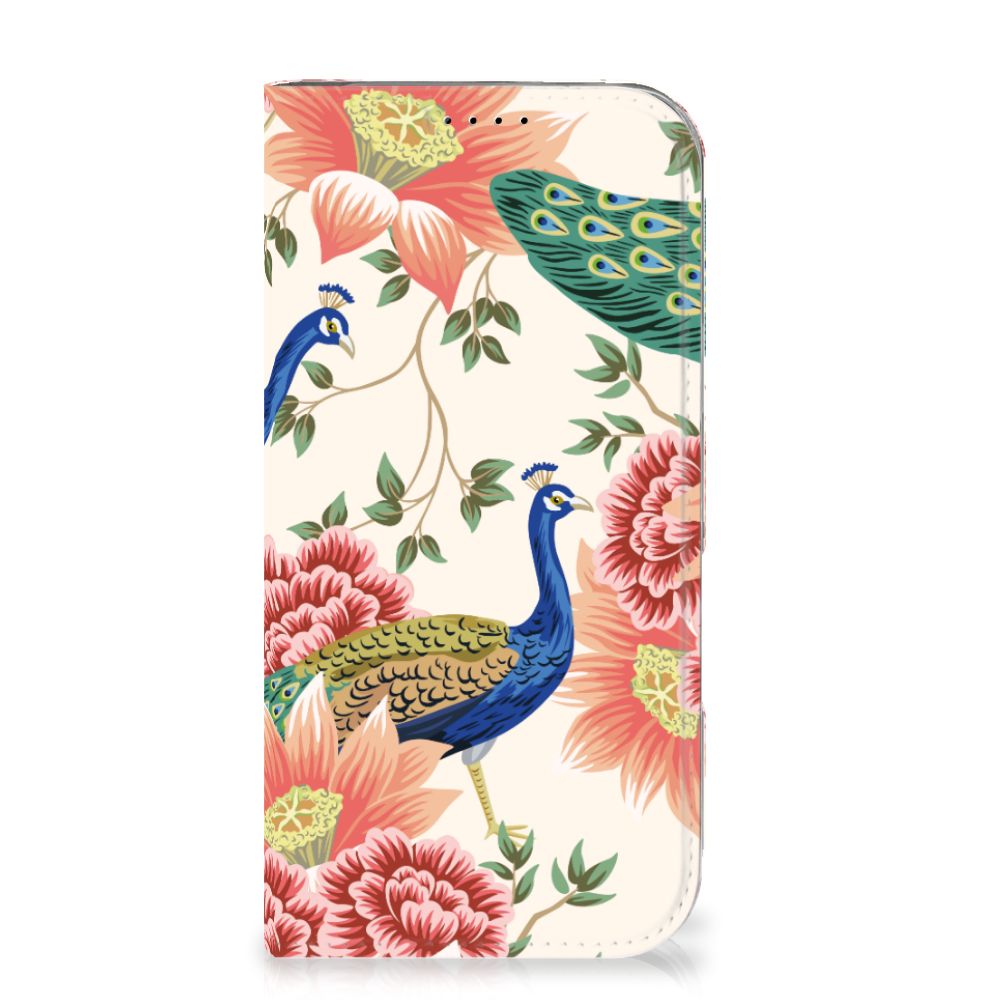 Hoesje maken voor iPhone 16 Pro Pink Peacock design pauw bloemen voorkant