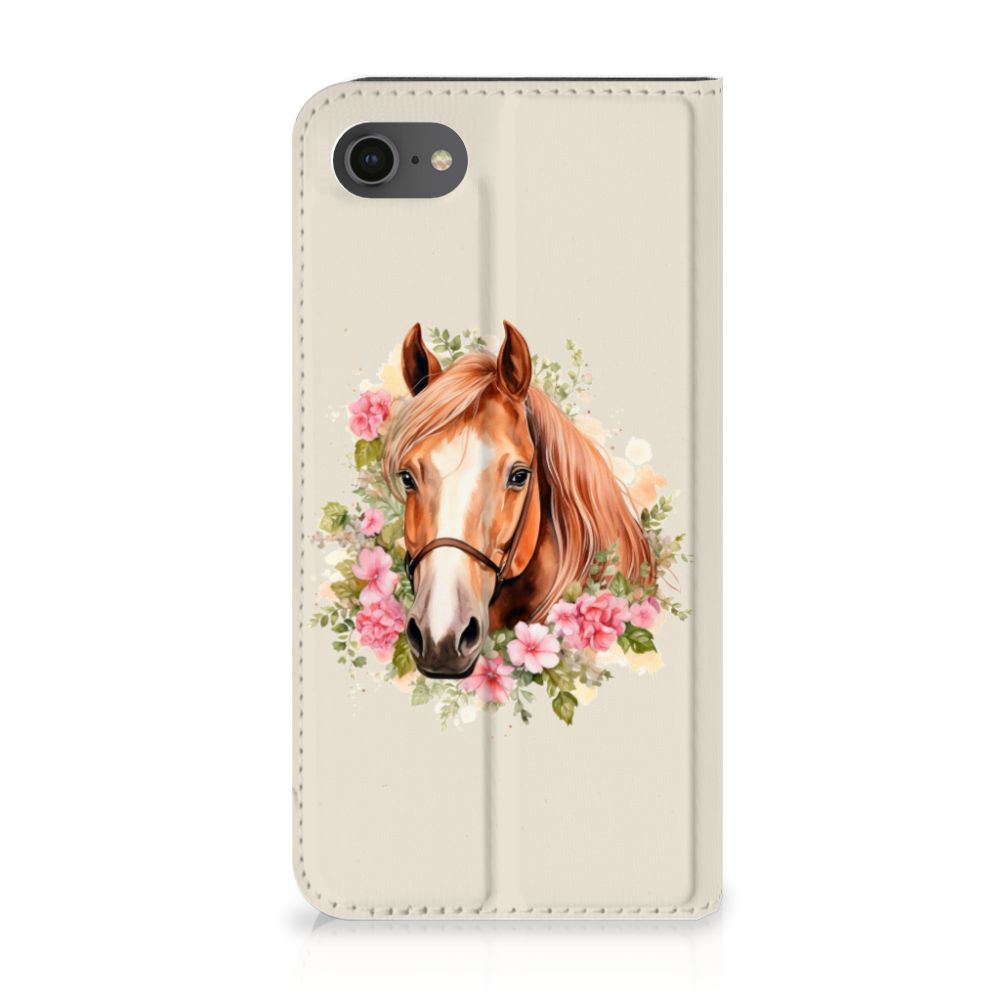 Hoesje maken voor iPhone 7 | 8 | SE (2020) | SE (2022) Paard telefoonhoesje paard bloemen aanzicht
