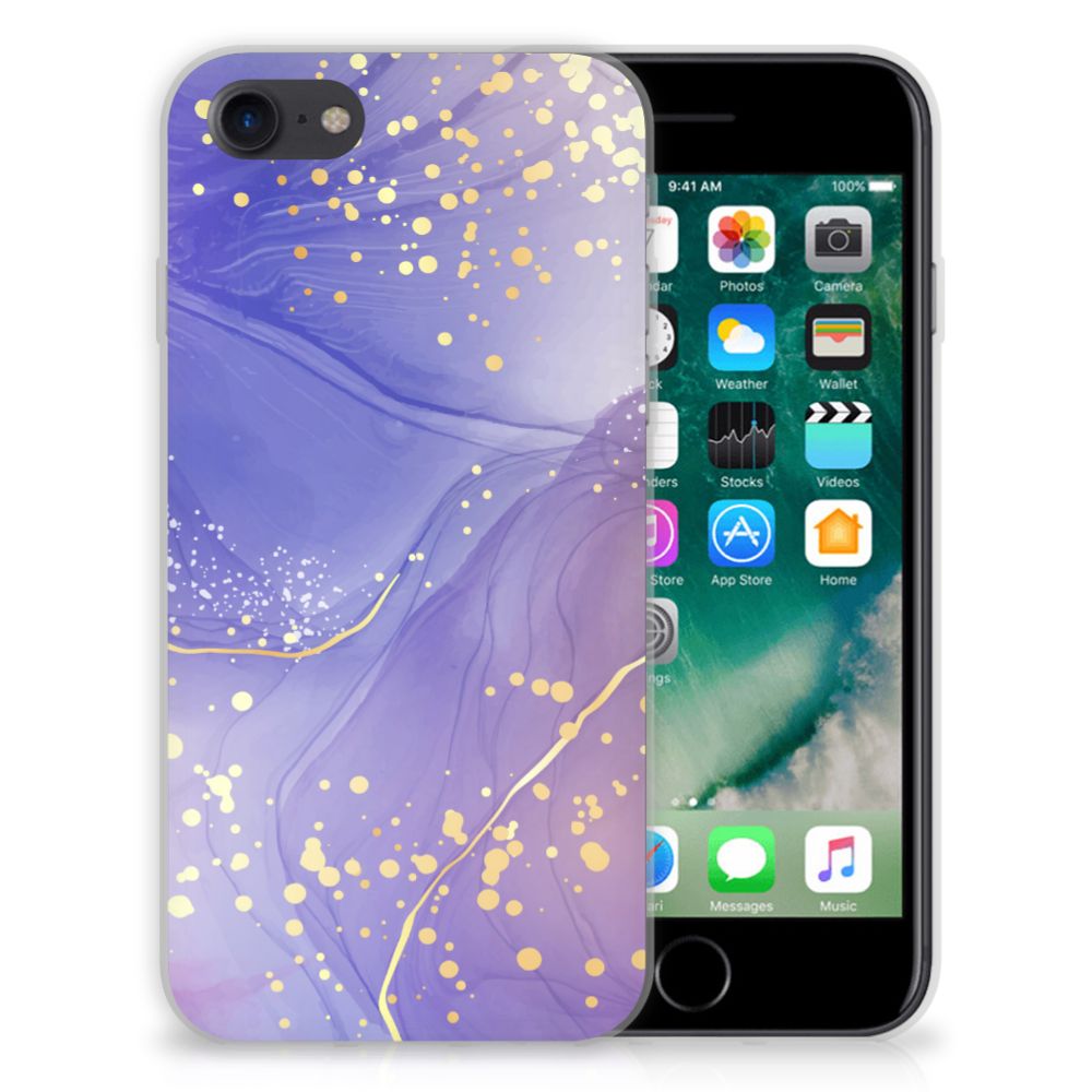 Hoesje maken voor iPhone SE 2022 | SE 2020 | 8 | 7 Watercolor Paars met schitterende gouden details ✨
