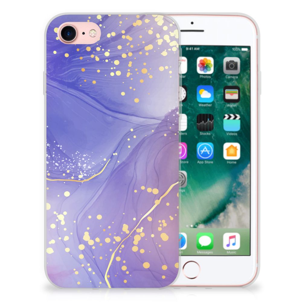 Hoesje maken voor iPhone SE 2022 | SE 2020 | 8 | 7 Watercolor Paars met gouden spatten en een stijlvolle uitstraling.