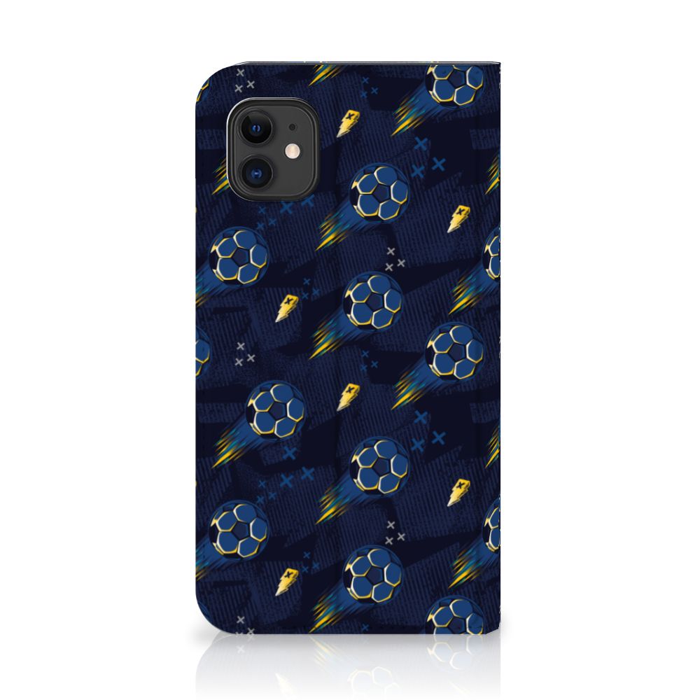 Hoesje met Magneet voor Apple iPhone 11 Voetbal, blauw met voetbalpatroon en sterren 🌟