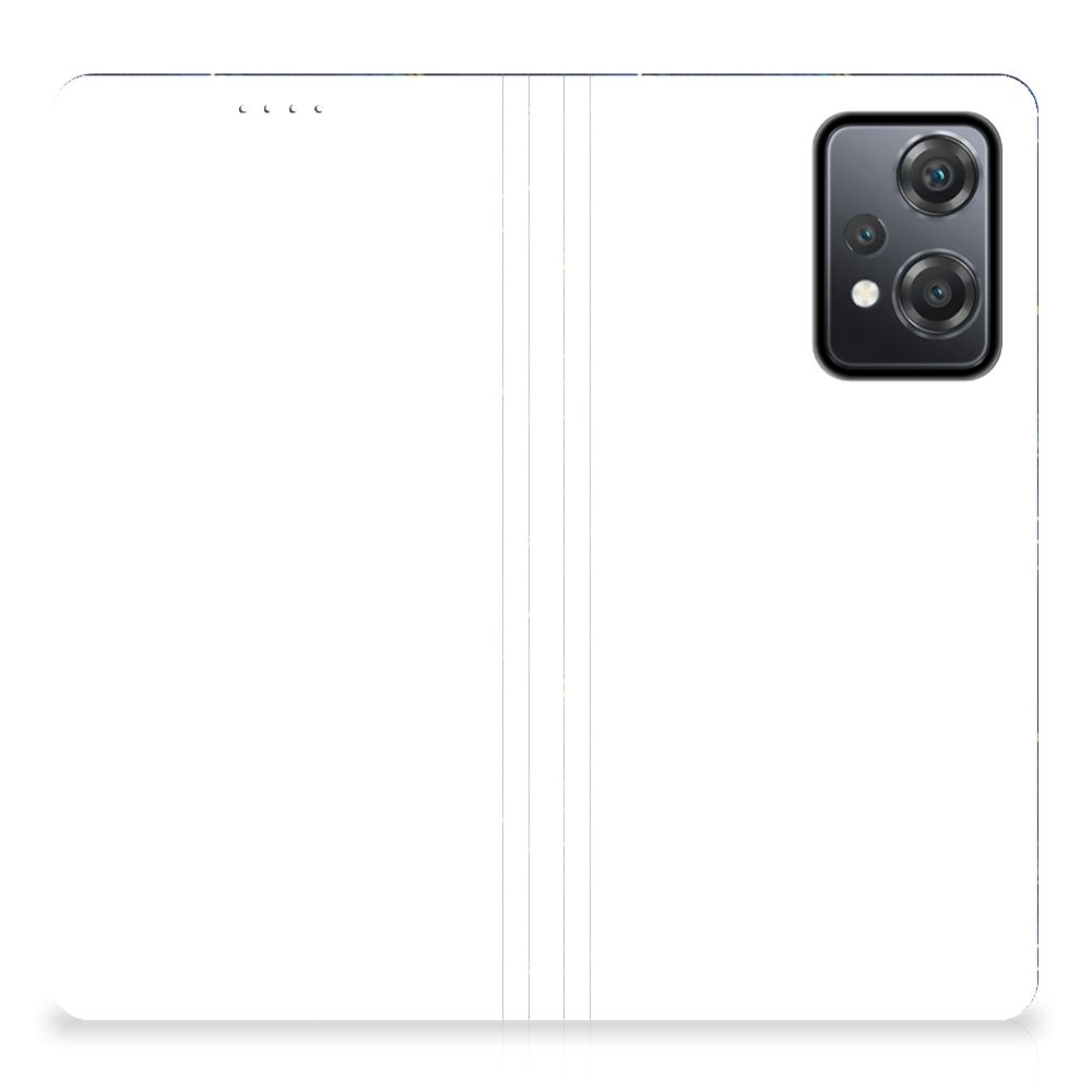 Hoesje met Magneet voor OnePlus Nord CE 2 Lite 5G Voetbal, wit ontwerp met camera-openingen.