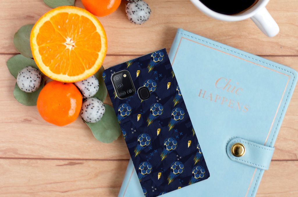 Hoesje met Magneet voor Samsung Galaxy A21s Voetbal met kleurrijk design, perfect cadeau voor voetbalfans ⚽.
