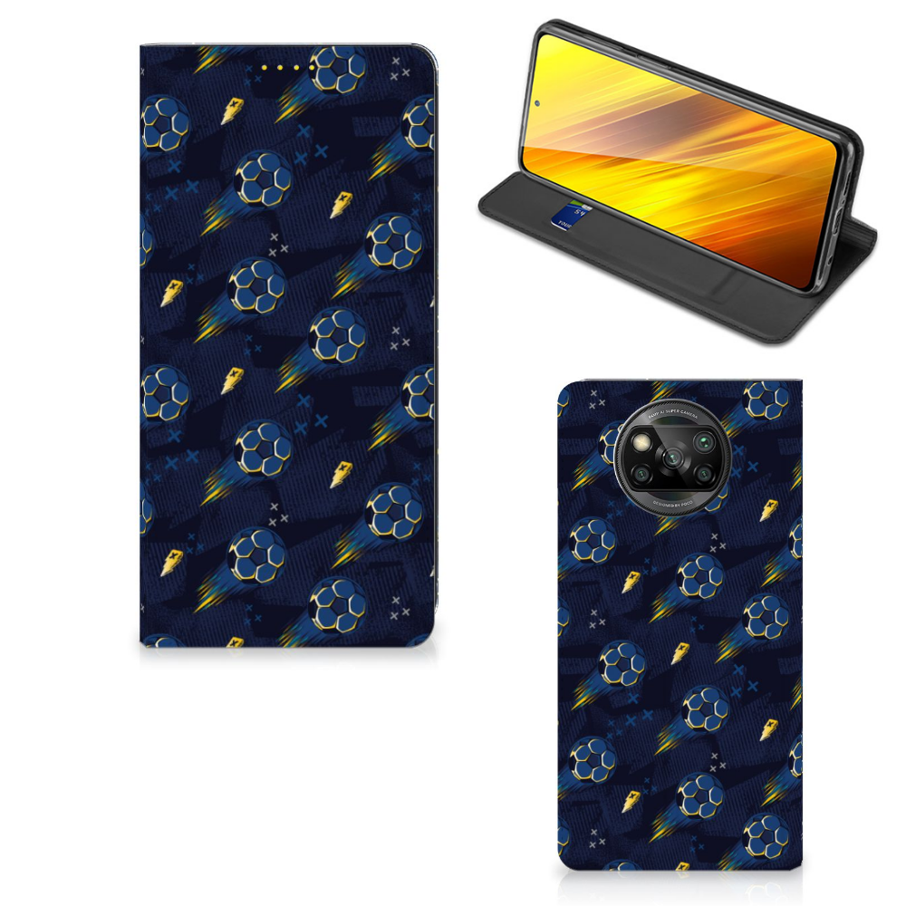 Xiaomi Poco X3 Pro Hoesje met Magneet Poco X3 Voetbal voorkant achterkant