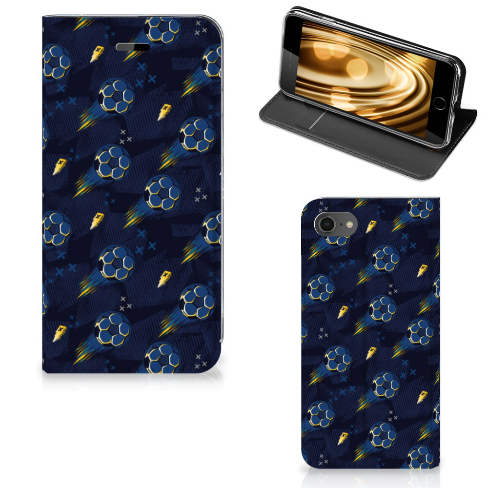 Hoesje met Magneet voor iPhone 7 | 8 | SE (2020) | SE (2022) Voetbal met blauw voetbalpatroon ⚽