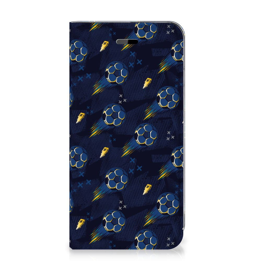Hoesje met Magneet voor iPhone 7 | 8 | SE (2020) | SE (2022) Voetbal met een donkerblauw design en voetballen ⚽.