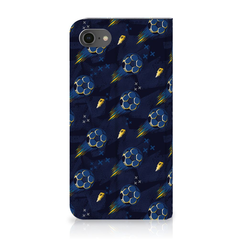 Hoesje met Magneet voor iPhone 7 | 8 | SE (2020) | SE (2022) Voetbal met kleurrijke voetballen en bliksem.