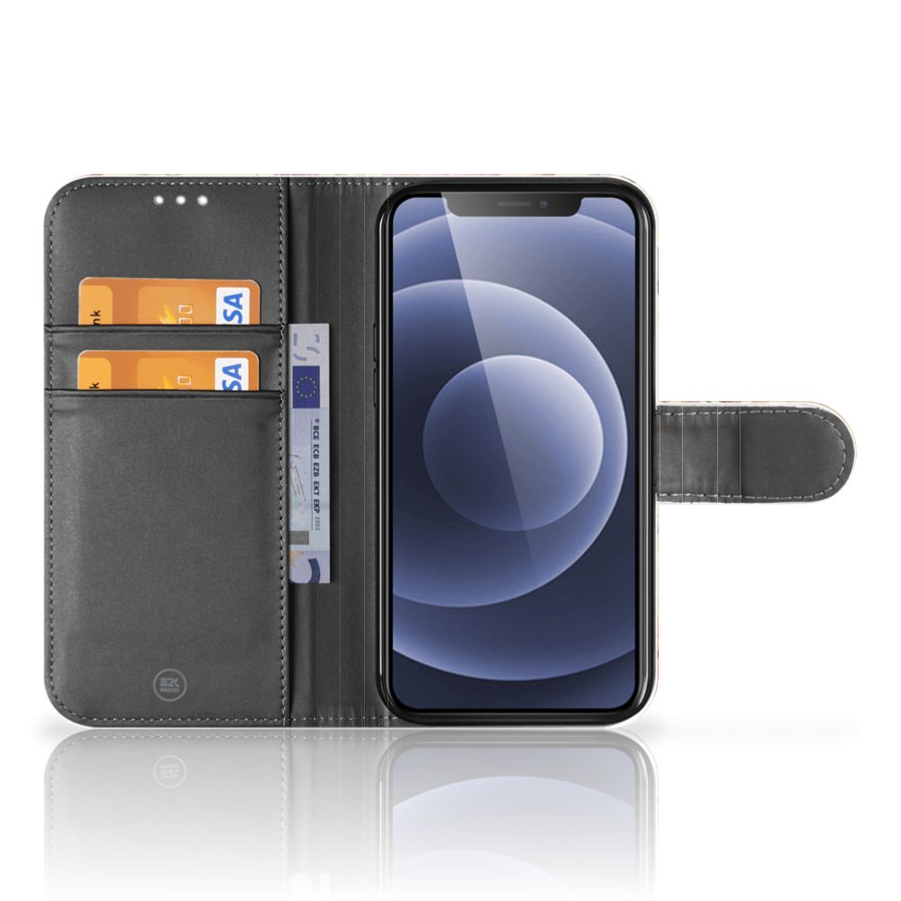 Hoesje voor Apple iPhone 12 Mini Bloemen met pasjeshouder en gesloten ontwerp.