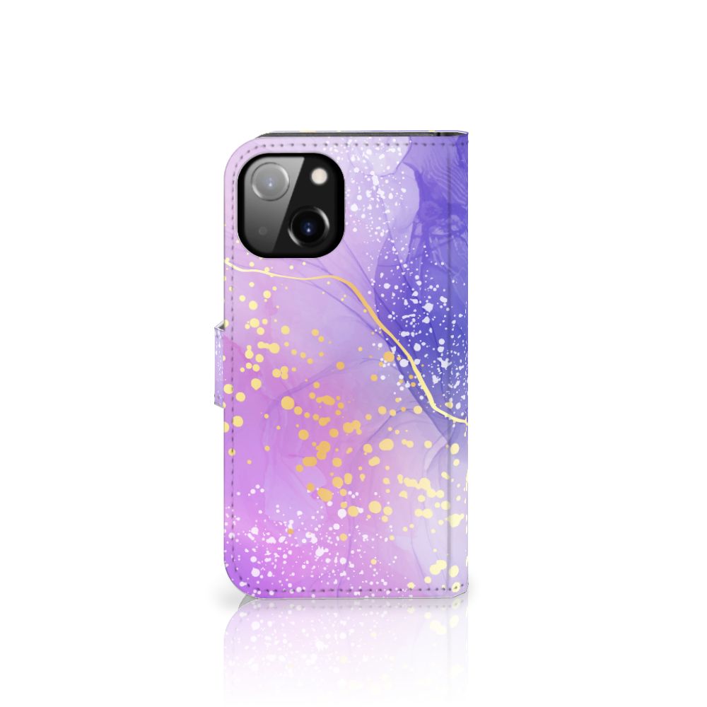 Hoesje voor Apple iPhone 14 Watercolor Paars met een prachtige paarse en gouden design 🌈.